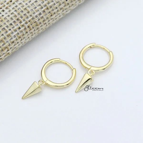 925 Sterling Silver One-Touch Hoop Earrings with Dangle Spike - Gold