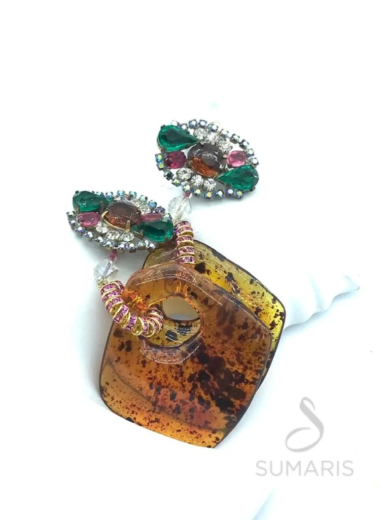 AMBER ROCKS OOAK STATEMENT EARRINGS