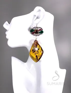 AMBER ROCKS OOAK STATEMENT EARRINGS