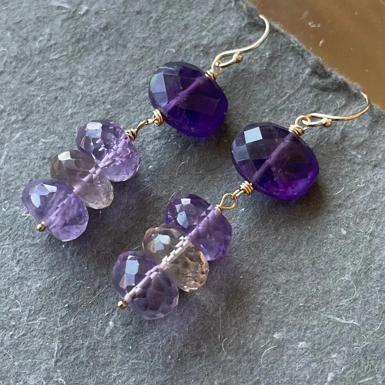 Amethyst and Ametrine Dangle Earrings OOAK