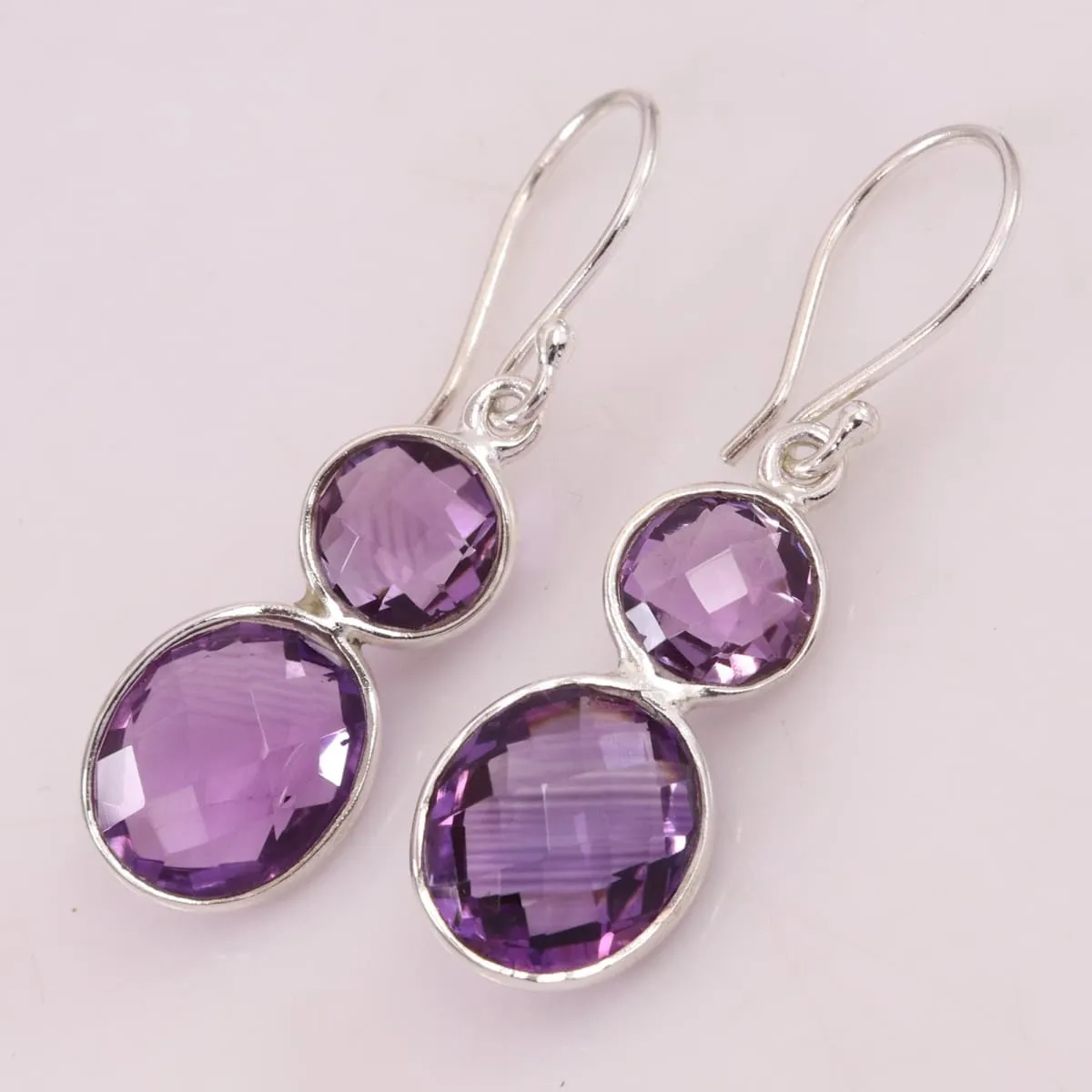 Amethyst Earring Sterling Silver Earring Amethyst Drop Earring Handmade Earring Amethyst Gemstone Earring 40X12mm Earring For Women's