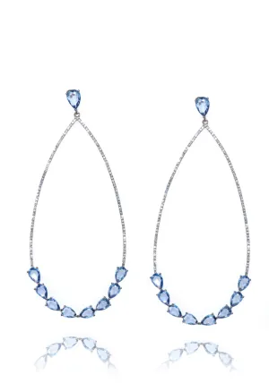 Anatol Diamond & Blue Sapphire Oval Hoop Dangle Earrings