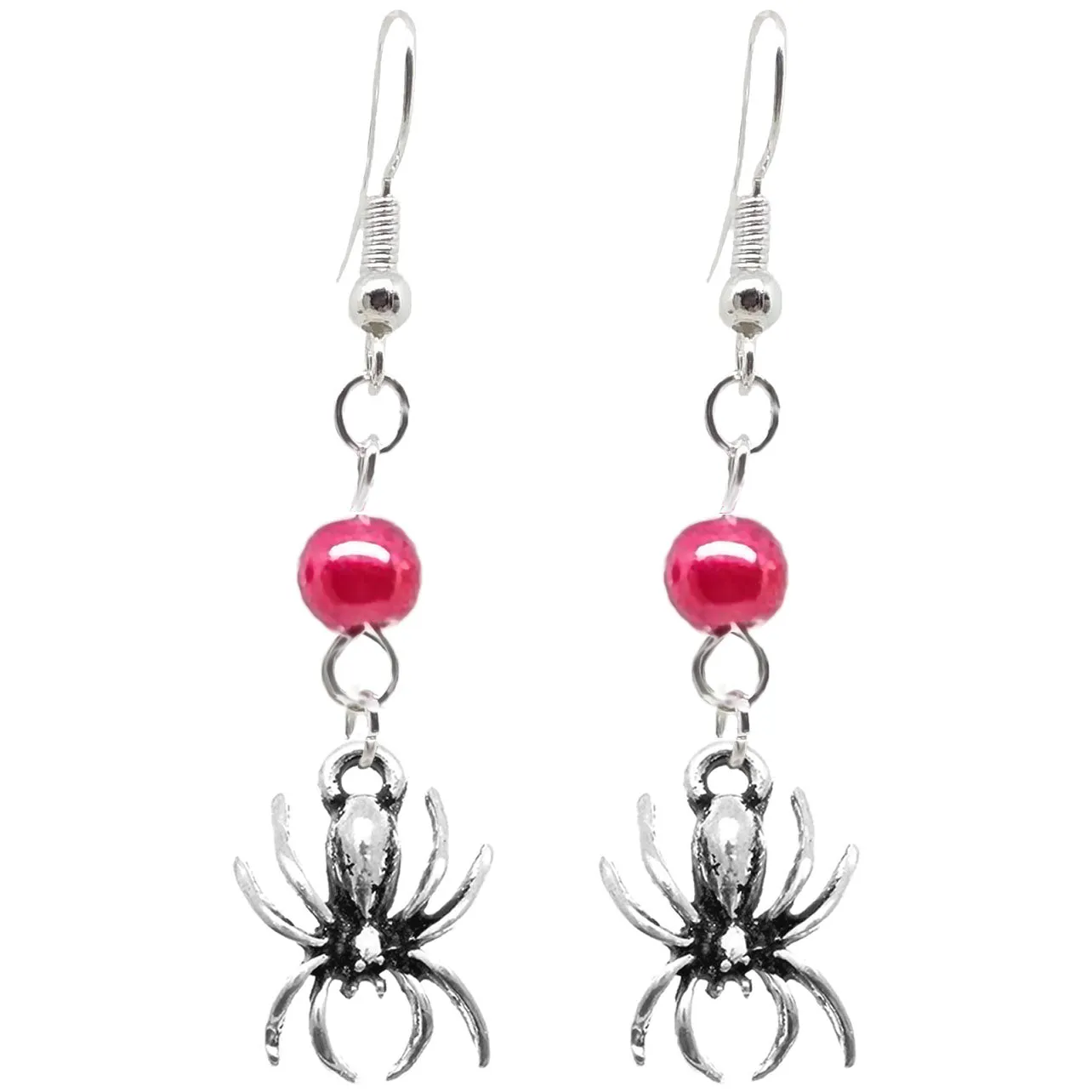 Animal Creepy Gothic Halloween Insect Spider Charm with Silver Plated Metal Ear Hook Dangle Earrings