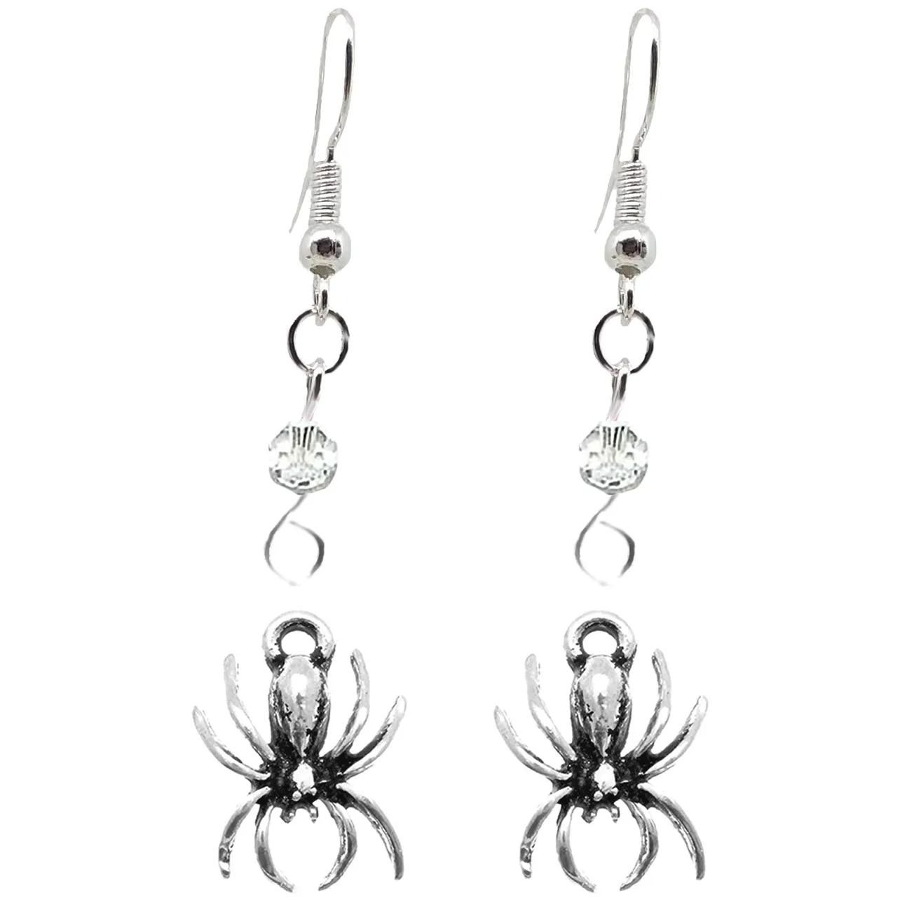 Animal Creepy Gothic Halloween Insect Spider Charm with Silver Plated Metal Ear Hook Dangle Earrings