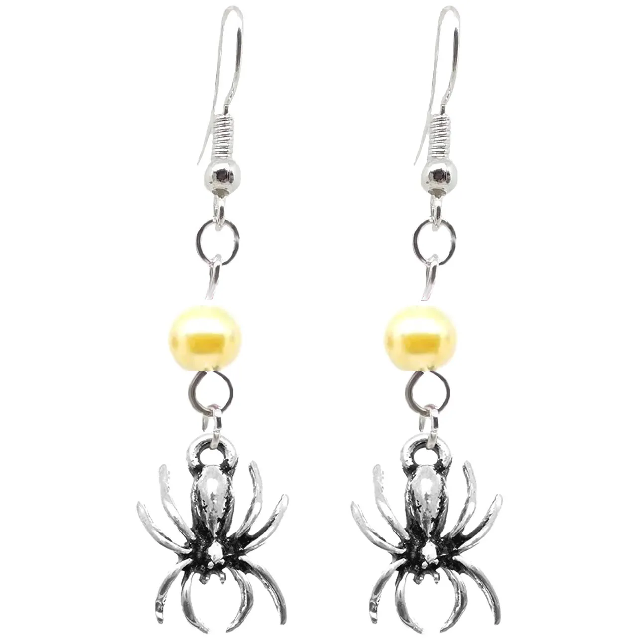 Animal Creepy Gothic Halloween Insect Spider Charm with Silver Plated Metal Ear Hook Dangle Earrings