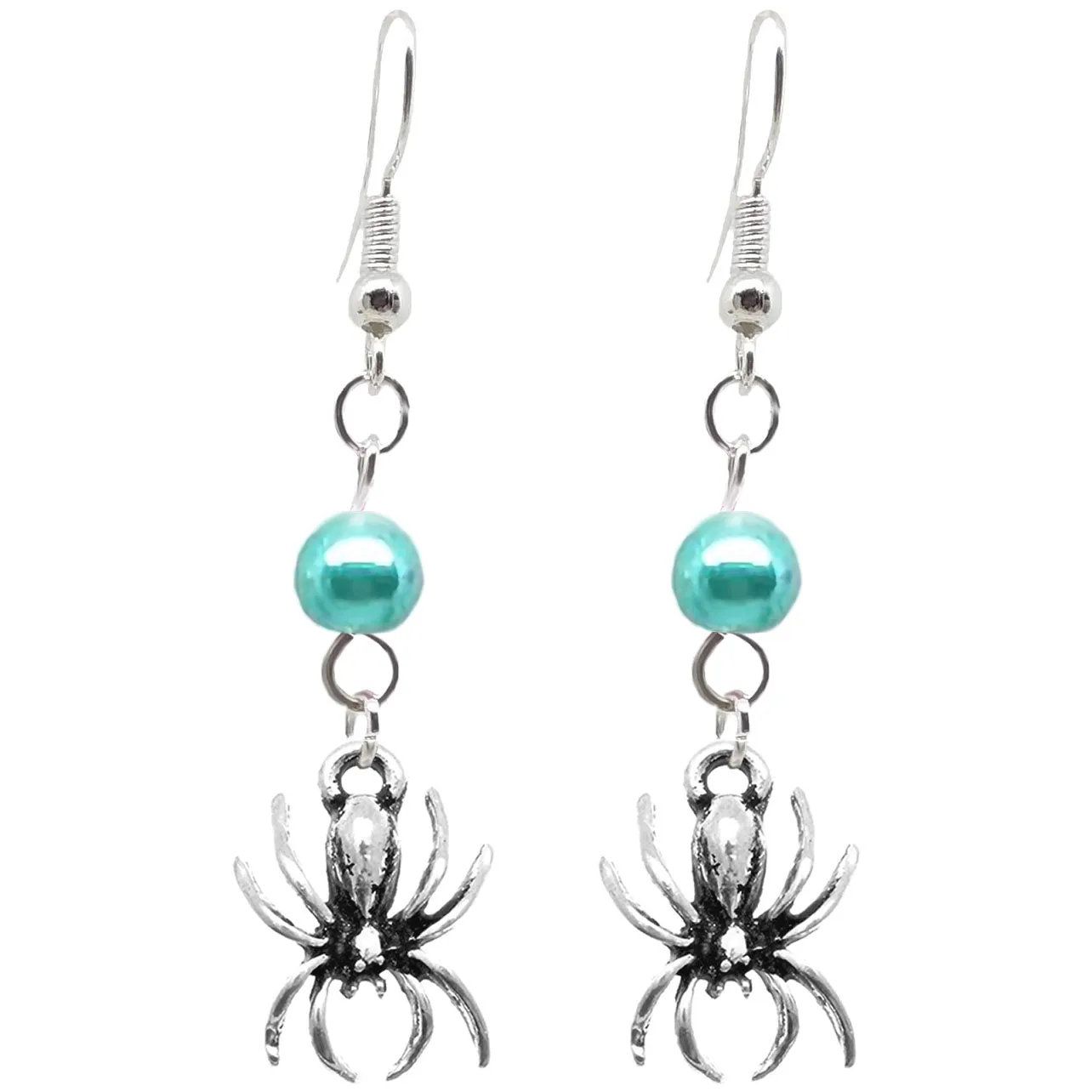 Animal Creepy Gothic Halloween Insect Spider Charm with Silver Plated Metal Ear Hook Dangle Earrings