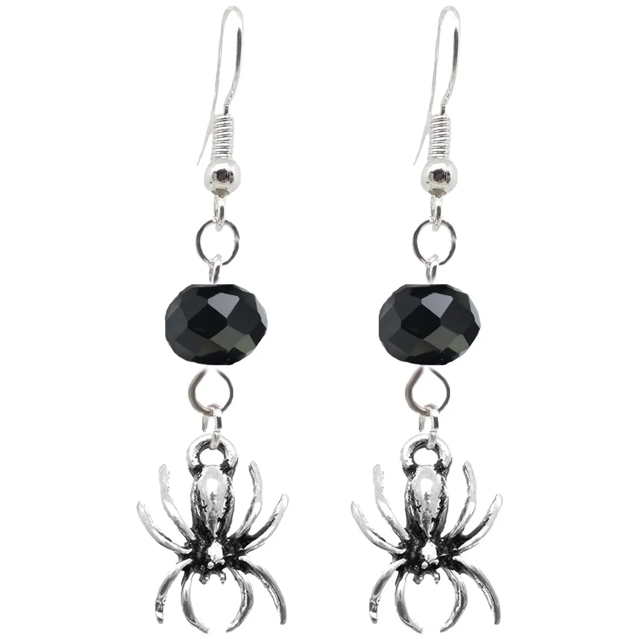 Animal Creepy Gothic Halloween Insect Spider Charm with Silver Plated Metal Ear Hook Dangle Earrings