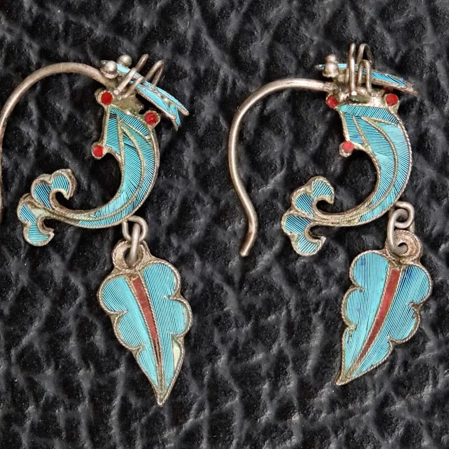 Antique Qing Dynasty Tian-Tsui Leaf Earrings