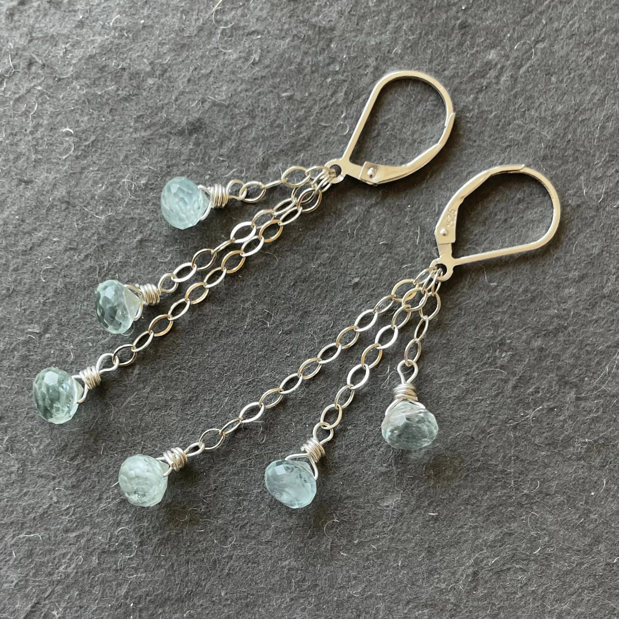 Aquamarine Petite Onion Trio Chain Cascade Earrings, leverback