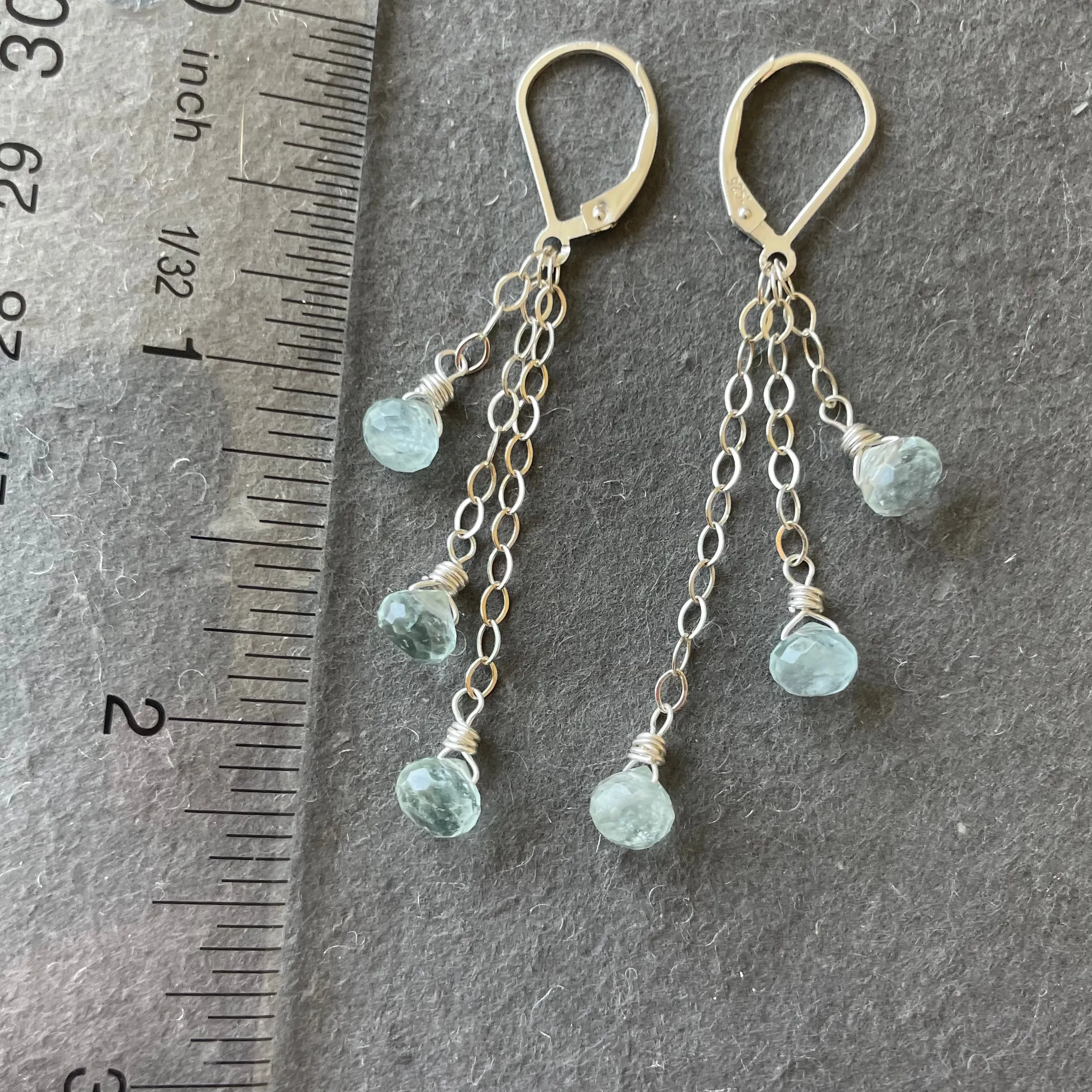 Aquamarine Petite Onion Trio Chain Cascade Earrings, leverback