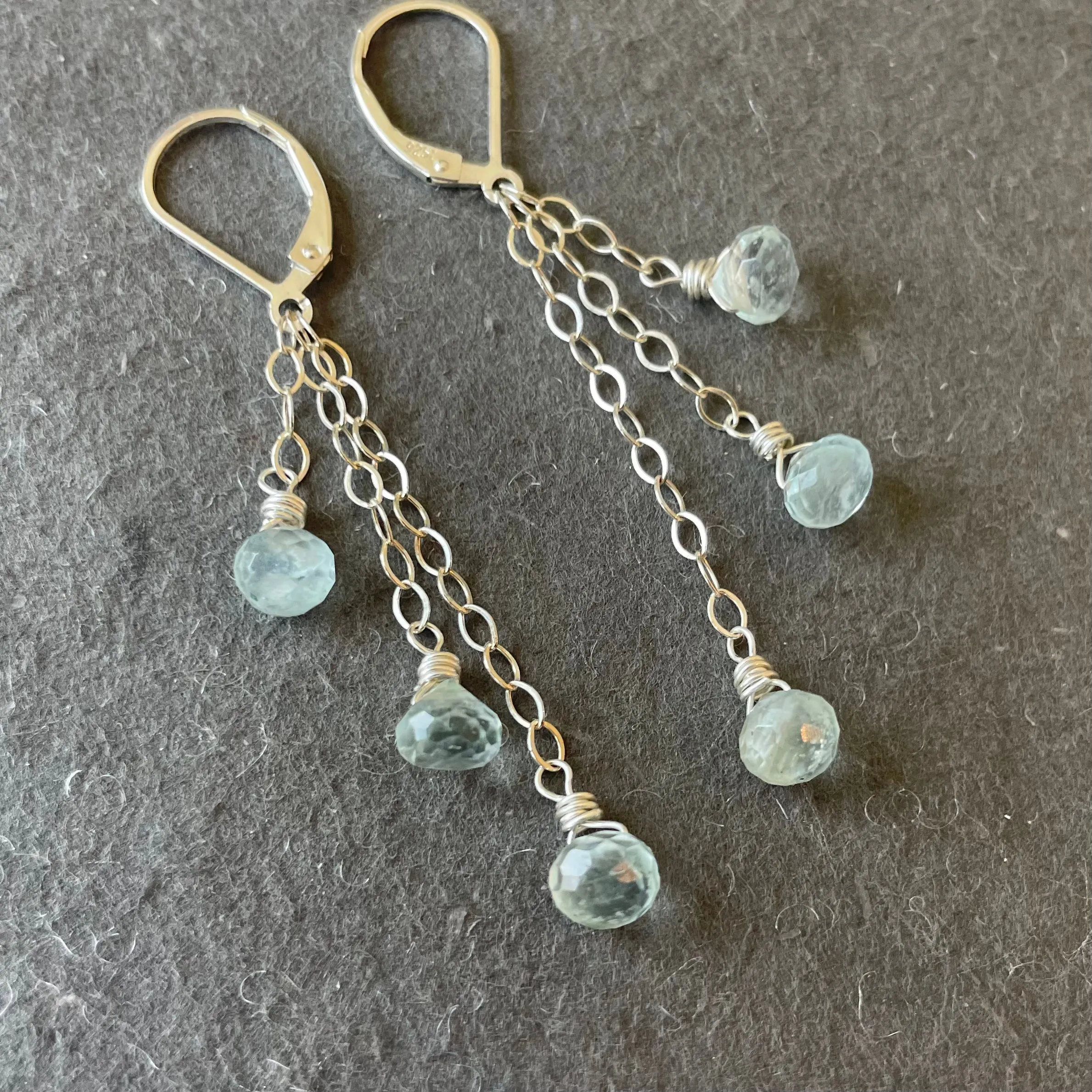 Aquamarine Petite Onion Trio Chain Cascade Earrings, leverback