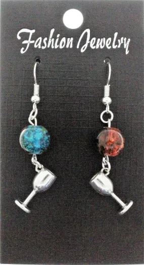 AVBeads Jewelry Charm Earrings Dangle Silver Hook Beaded Blue Orange Goblet