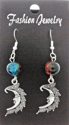 AVBeads Jewelry Charm Earrings Dangle Silver Hook Beaded Blue Orange Moon