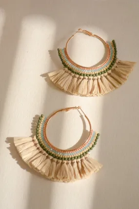 Bead & Raffia Fan Hoop Earrings