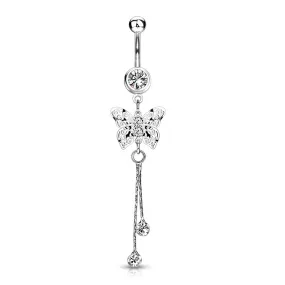 Belly Ring - Butterfly Cubic Zirconia - Dangle