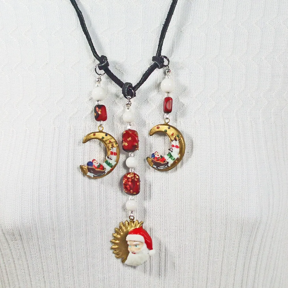 Belva, Christmas Moon Fever, Beaded Dangle, Necklace