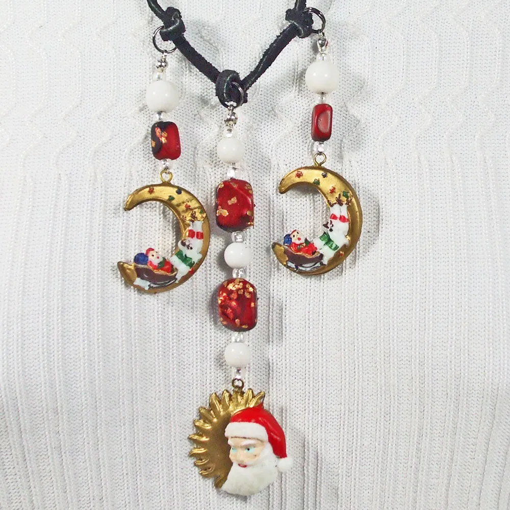 Belva, Christmas Moon Fever, Beaded Dangle, Necklace