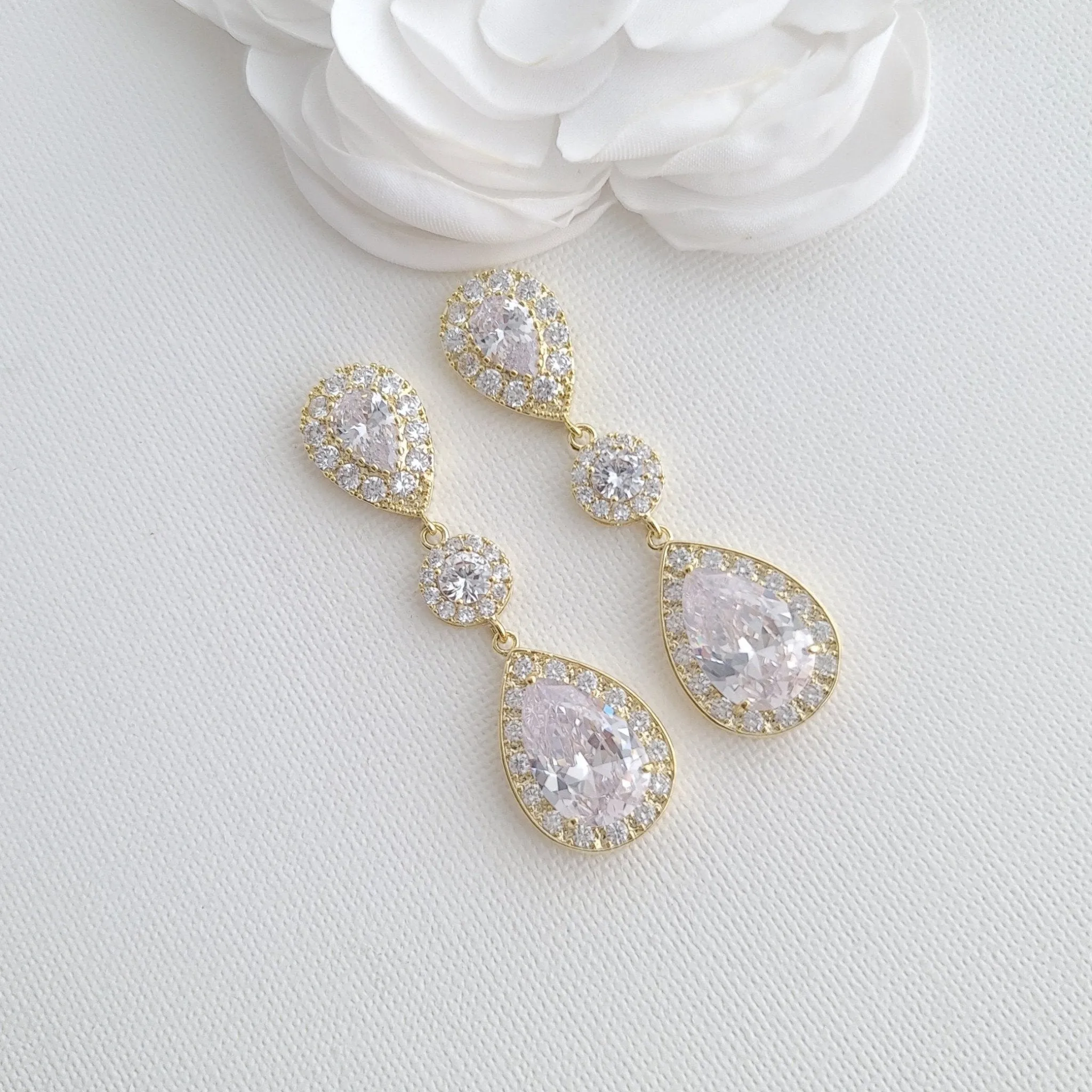 Big Wedding Earrings with Large CZ Teardrops-Penelope