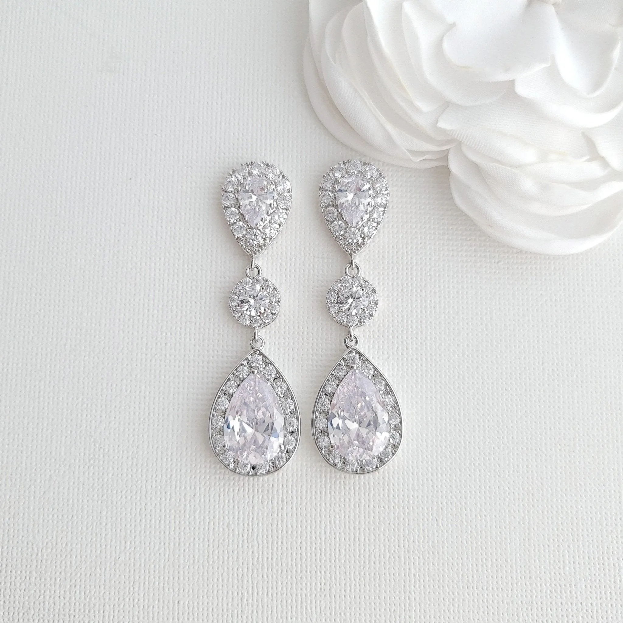 Big Wedding Earrings with Large CZ Teardrops-Penelope