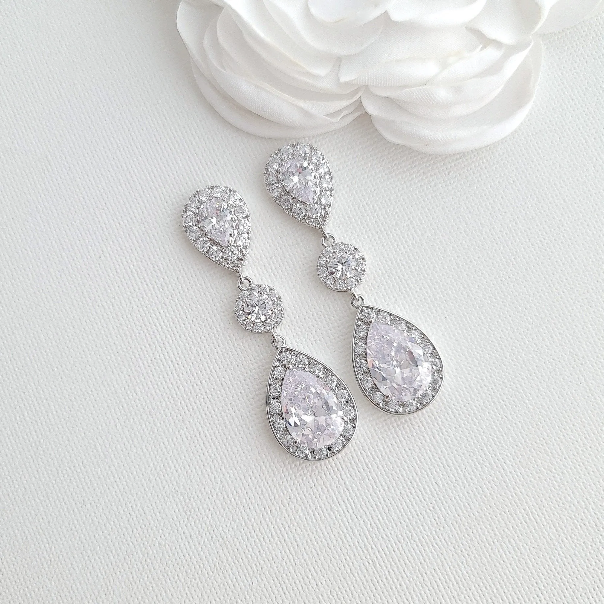 Big Wedding Earrings with Large CZ Teardrops-Penelope