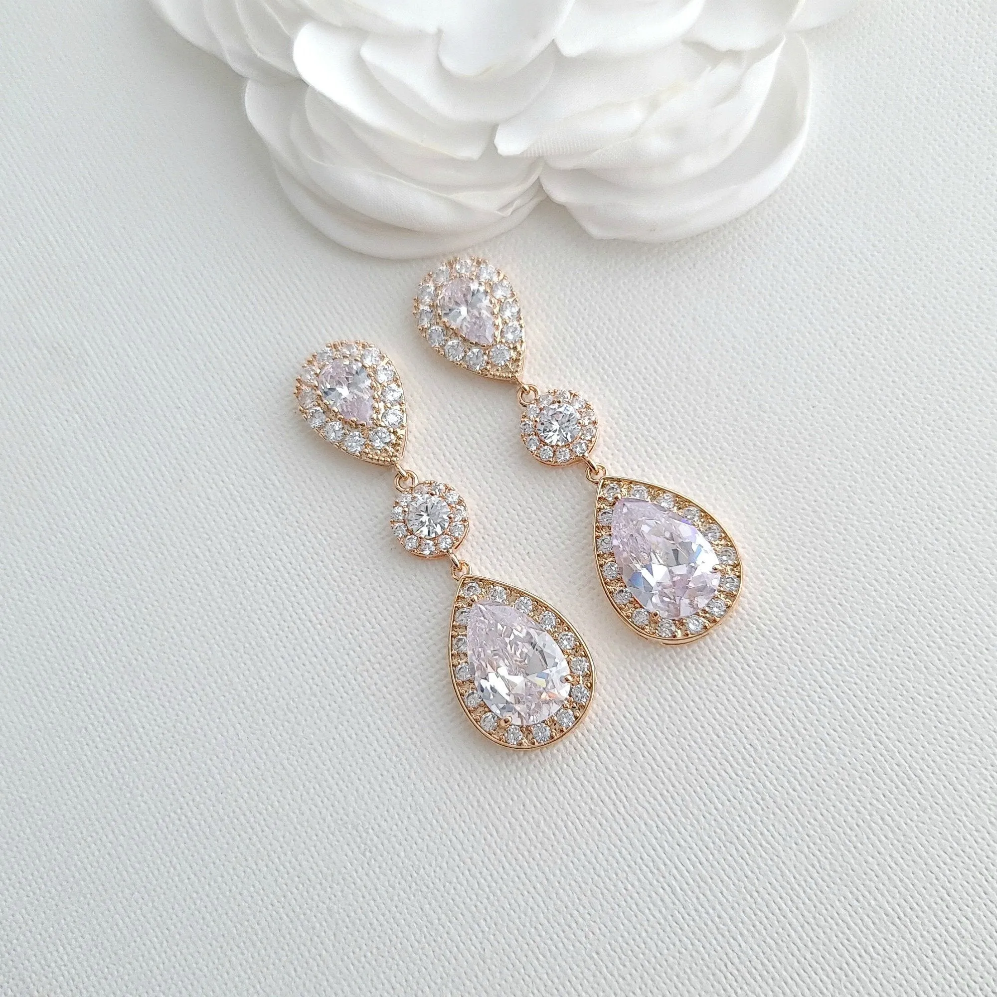 Big Wedding Earrings with Large CZ Teardrops-Penelope