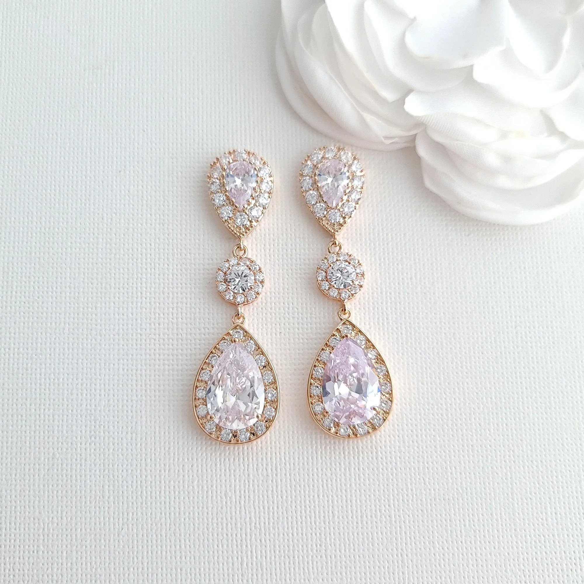 Big Wedding Earrings with Large CZ Teardrops-Penelope