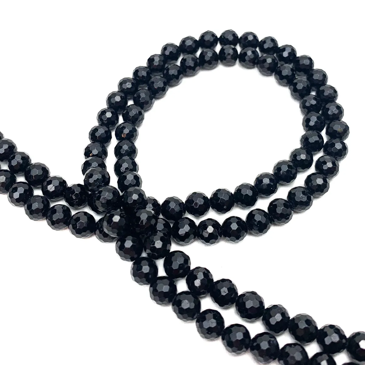 Black Spinel 6mm Faceted Rounds Bead Strand