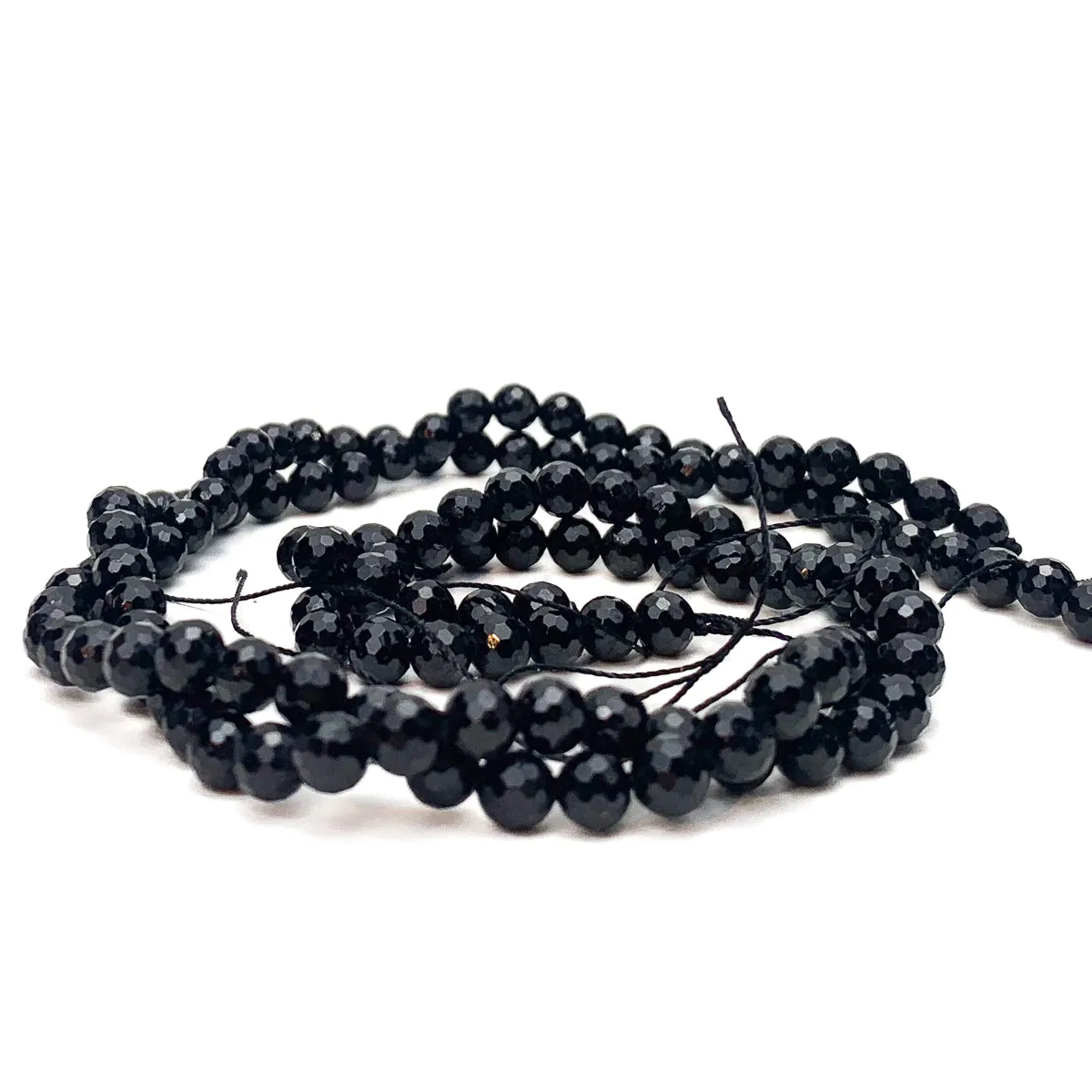 Black Spinel 6mm Faceted Rounds Bead Strand