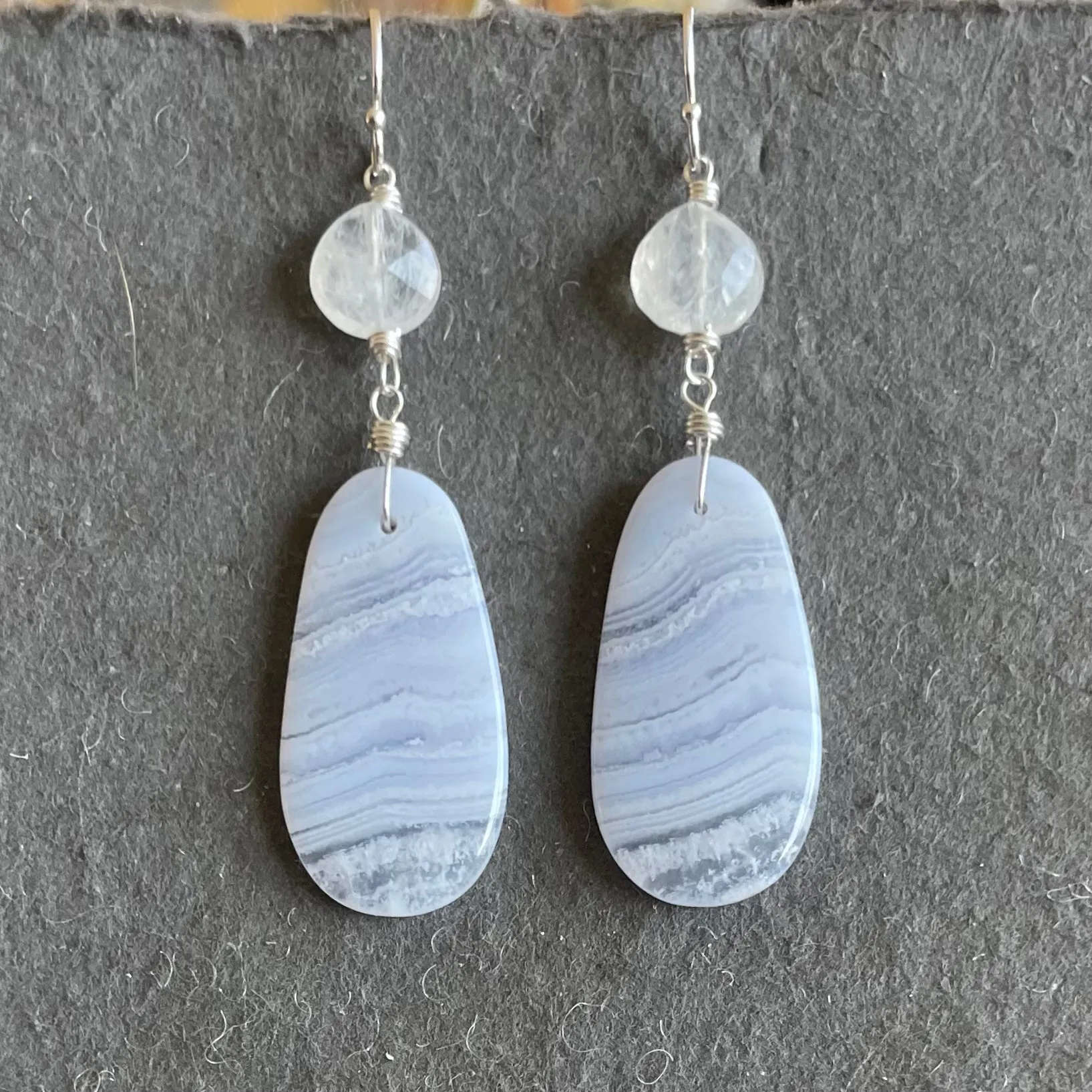 Blue Lace Agate and Moonstone Earrings, OOAK