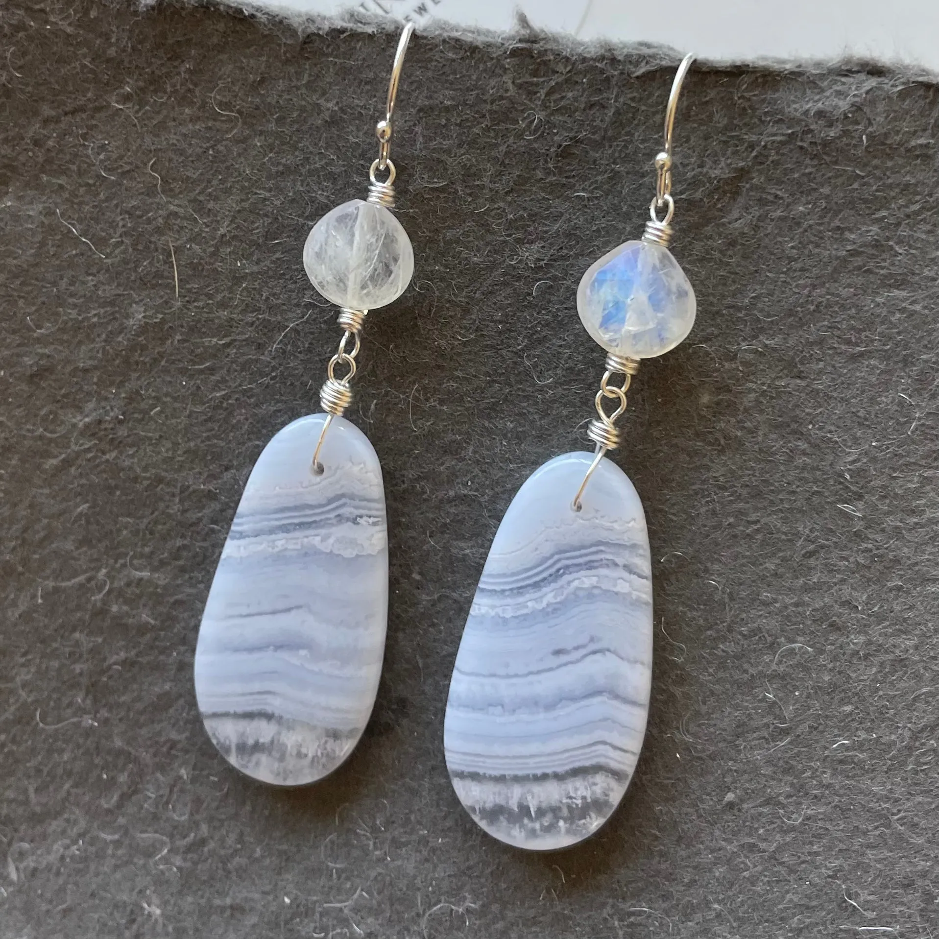 Blue Lace Agate and Moonstone Earrings, OOAK