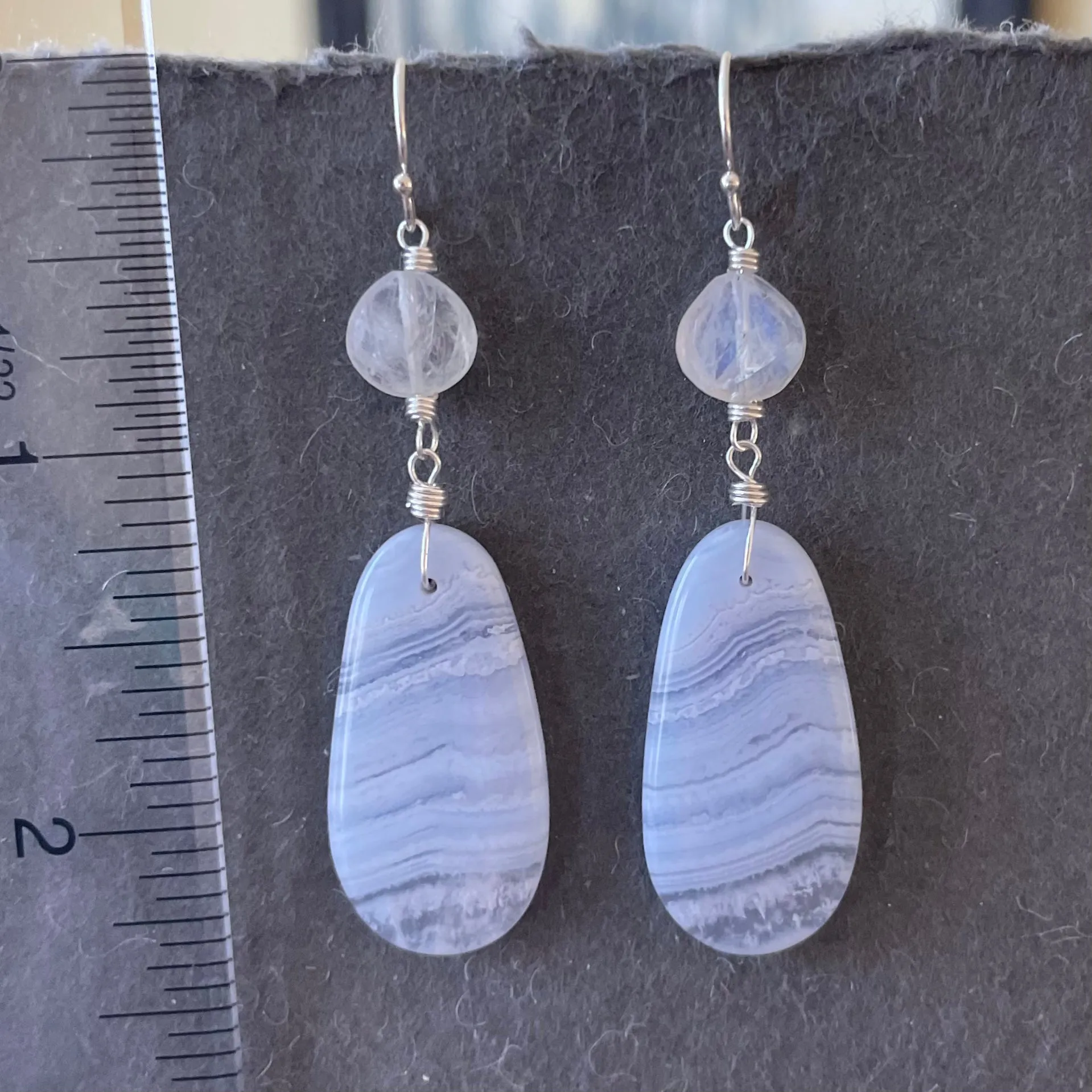 Blue Lace Agate and Moonstone Earrings, OOAK