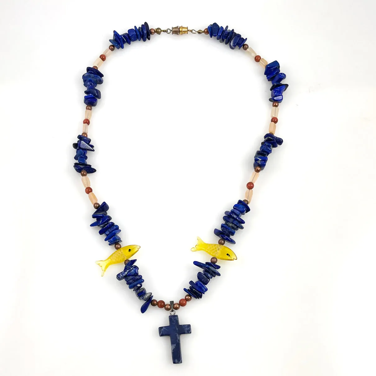 Blue Lapis Cross Beaded Necklace Vintage