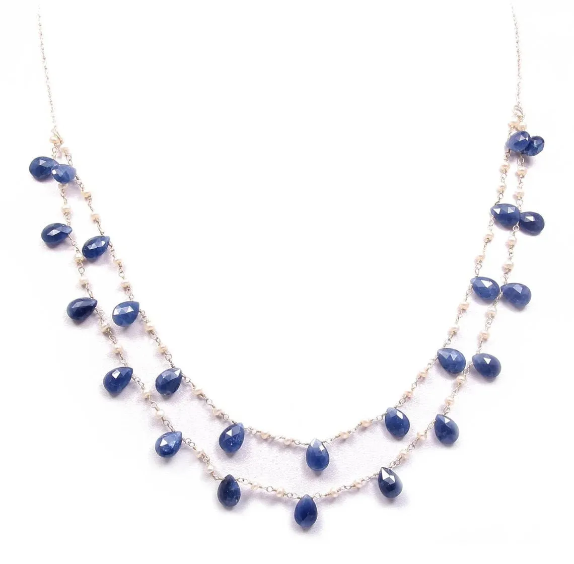 Blue Sapphire Gemstone BEADS CHAIN NECKLACE : 925 Sterling Silver Natural Untreated Sapphire Pear Rose Cut Beads 48" Necklace