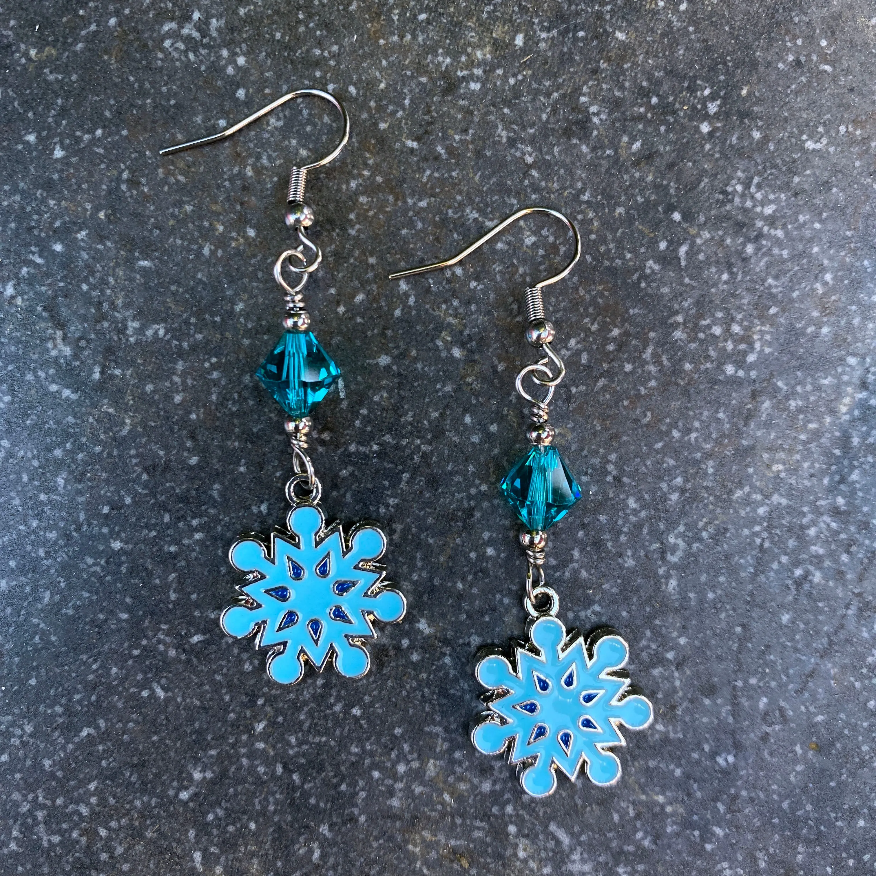 Blue Snowflake Dangle Earrings