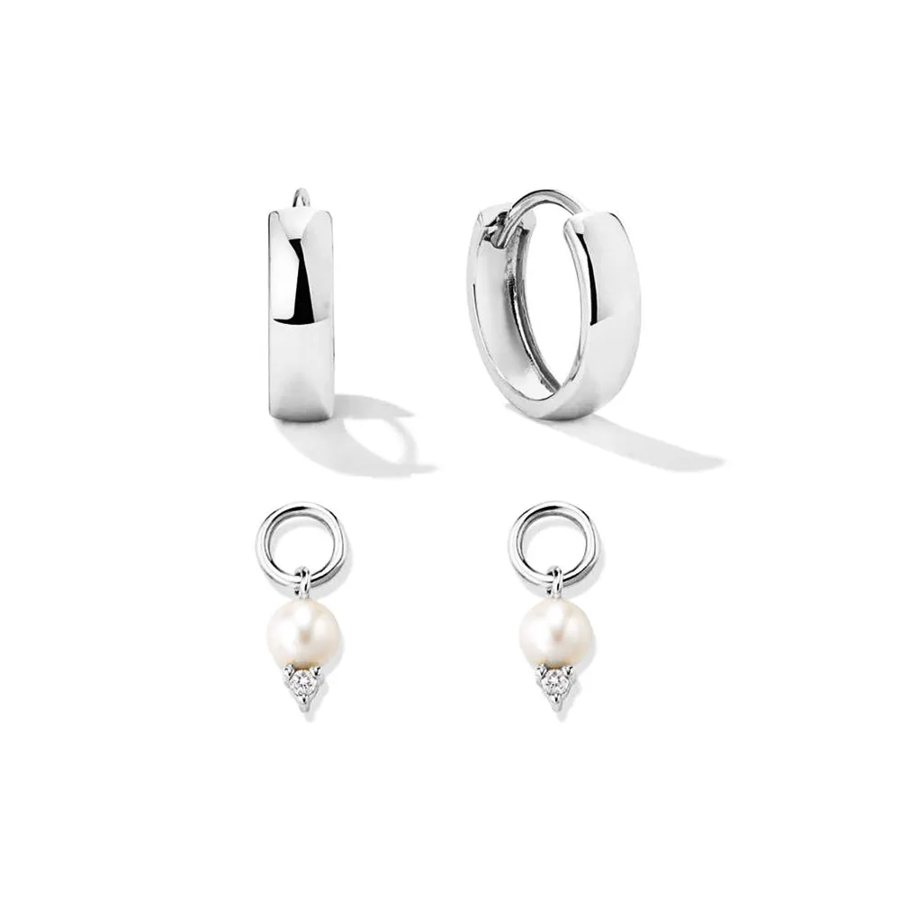 Bold Huggie Hoops & Freshwater Pearl Charms Set