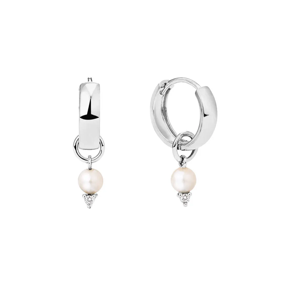 Bold Huggie Hoops & Freshwater Pearl Charms Set