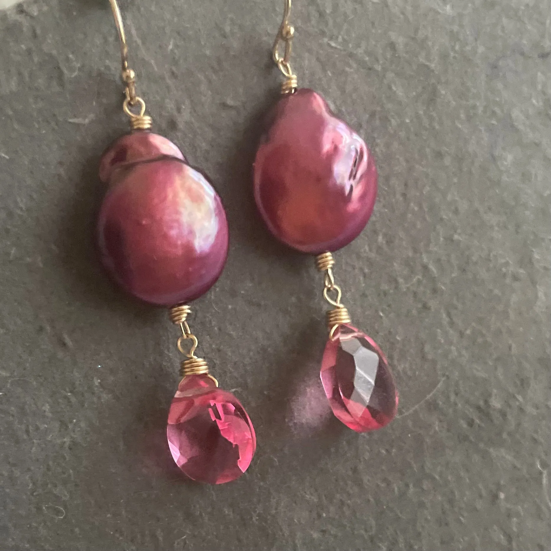 Bubblegum Pink and Plum Pearl Dangle Earrings