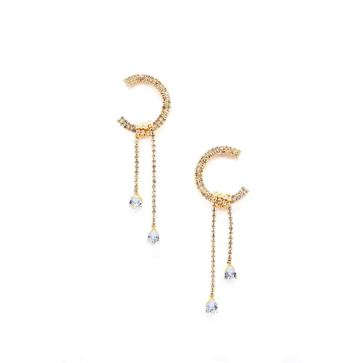 C Shape Rhinestone Dangle Earrng