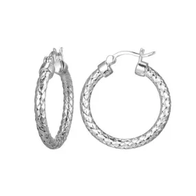 Charles Garnier 25mm Sterling Silver Mesh Hoop Earrings With a Rhodium Finish