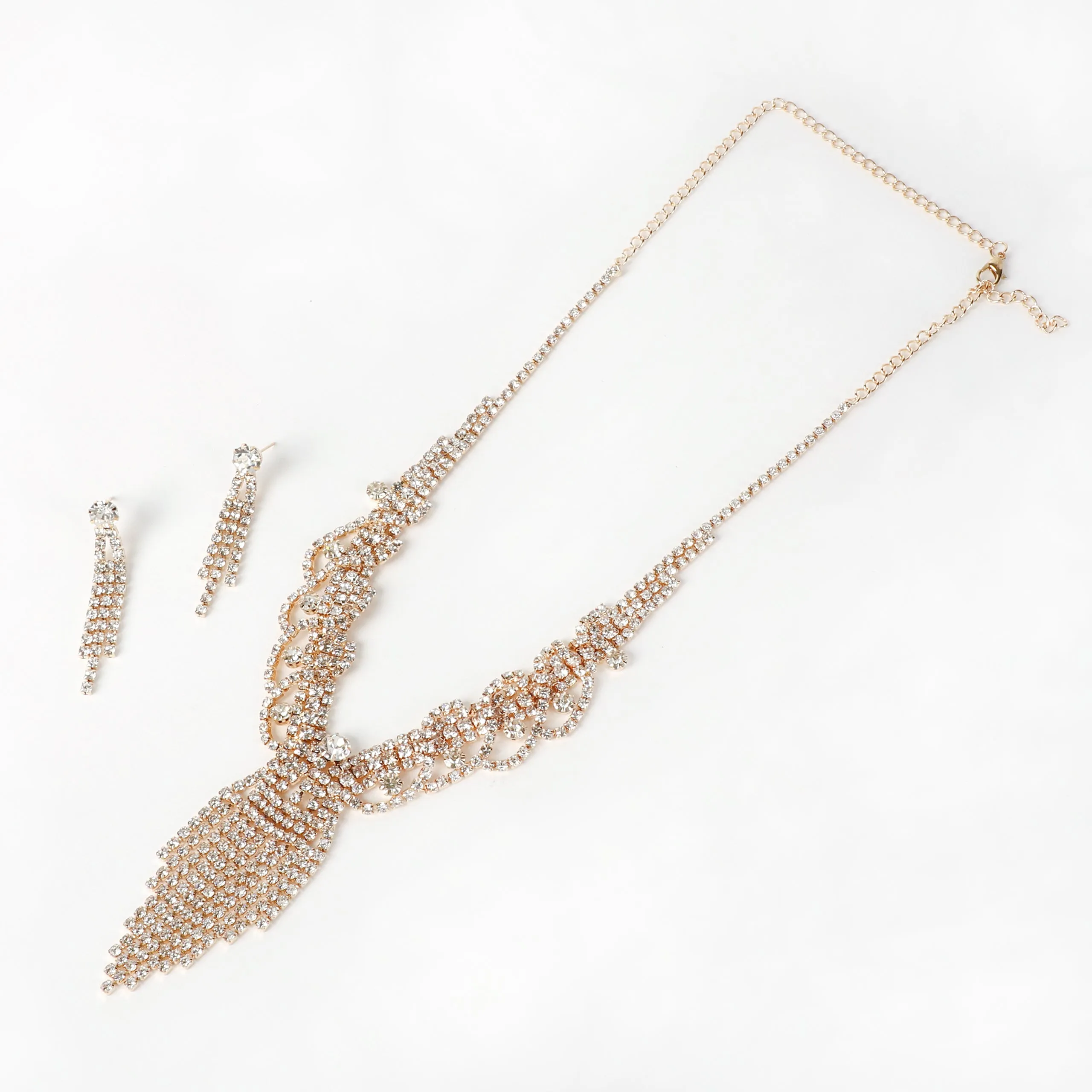 Charmaine Fringe Rhinestone Necklace & Earring Set