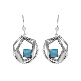 Christophe Poly Silver Web With Blue Square Earrings