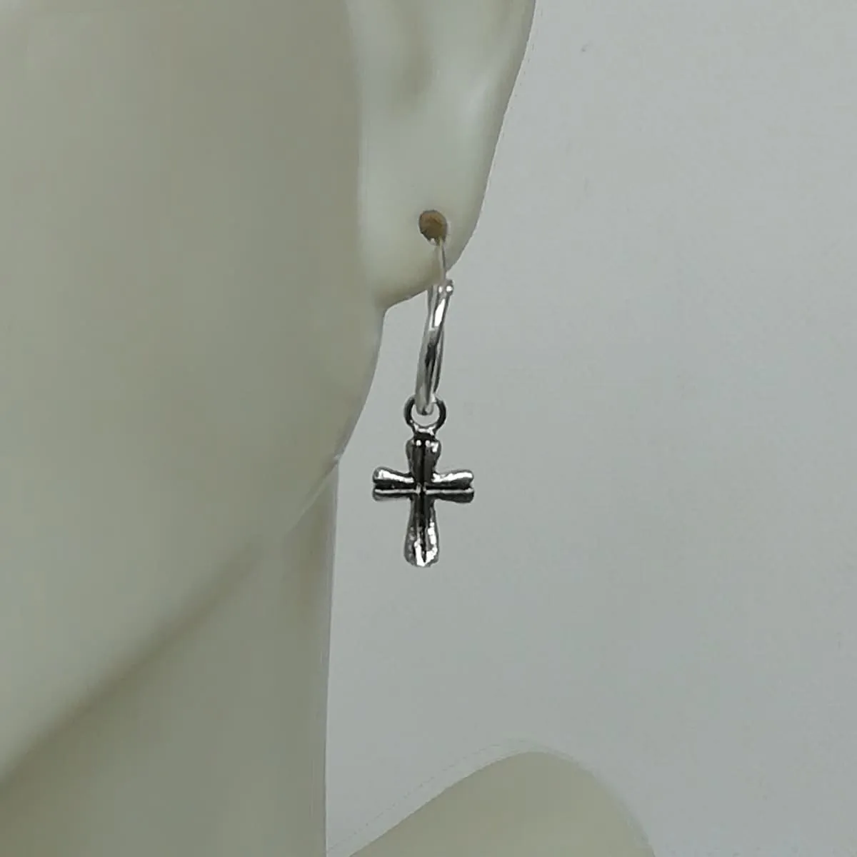 Cross charm hoop | Sterling silver 12 mm hoop earrings | Religious charm hoops | Bohemian jewelry | Charm hoops | Silver ear hoops | E885