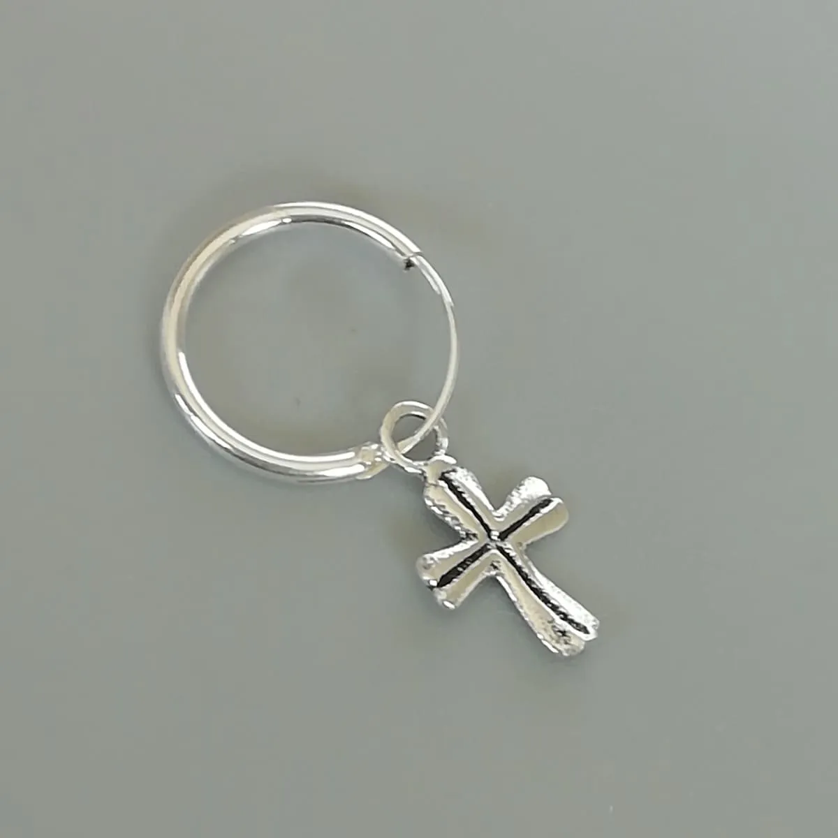 Cross charm hoop | Sterling silver 12 mm hoop earrings | Religious charm hoops | Bohemian jewelry | Charm hoops | Silver ear hoops | E885