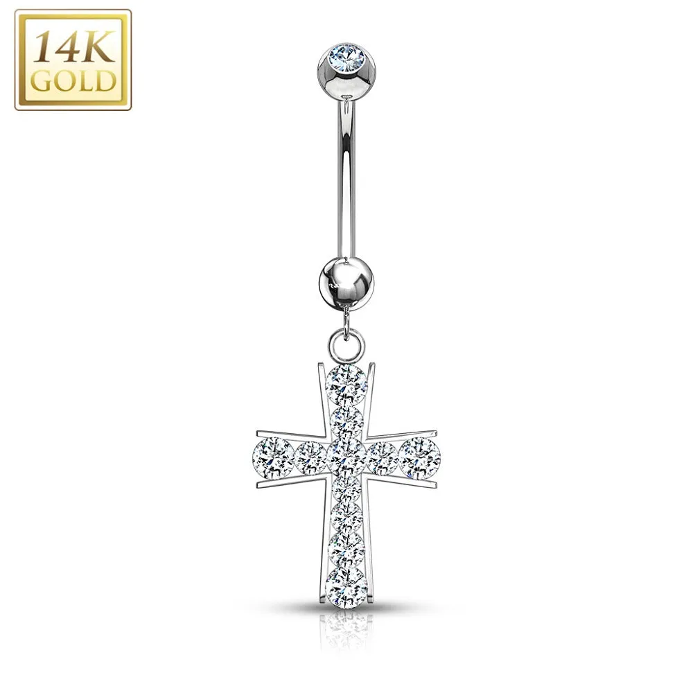 Cross Multi Gemmed Dangle with 14 Karat Solid Gold WildKlass Navel Ring