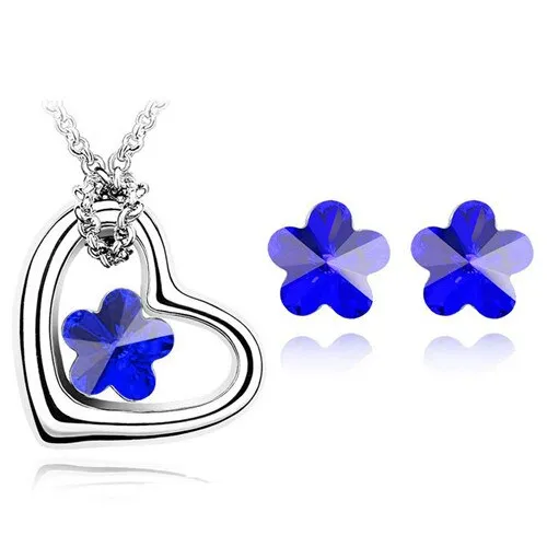 Crystal Flower Heart Necklace & Earrings Fashion Jewelry Set