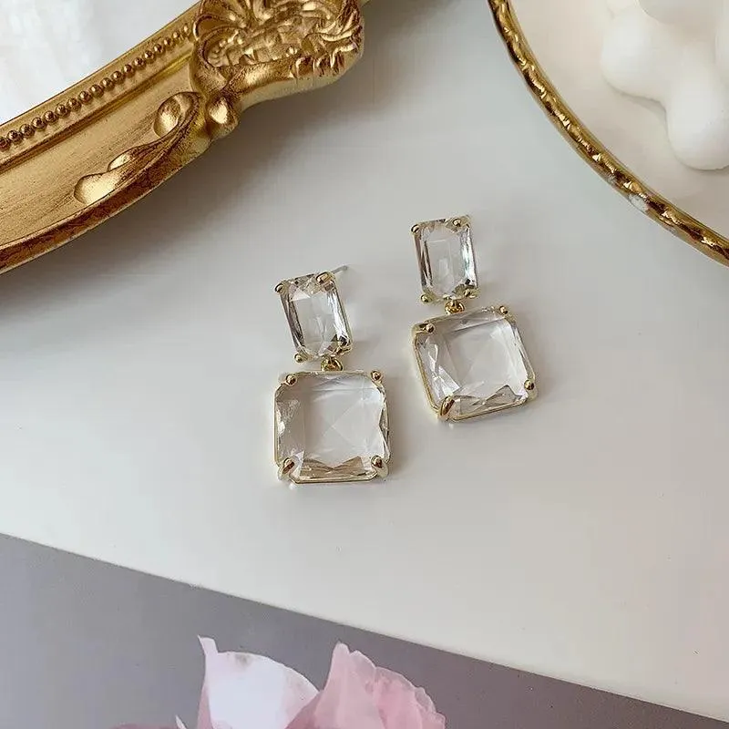 Crystal Geometric Square Fresh Drop Earrings Charm Jewelry EM328