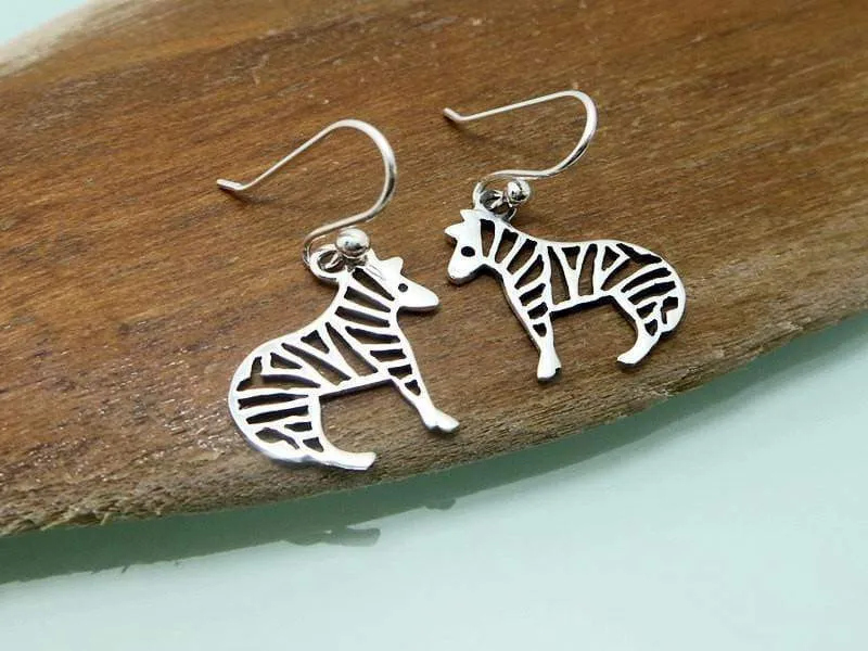 Cut Out Zebra Drop Earrings, 925 Sterling Silver, Handmade Earring, Animal Dangle Earrings, Safari Gifts