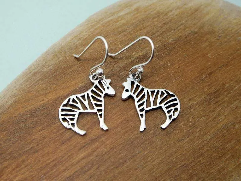 Cut Out Zebra Drop Earrings, 925 Sterling Silver, Handmade Earring, Animal Dangle Earrings, Safari Gifts