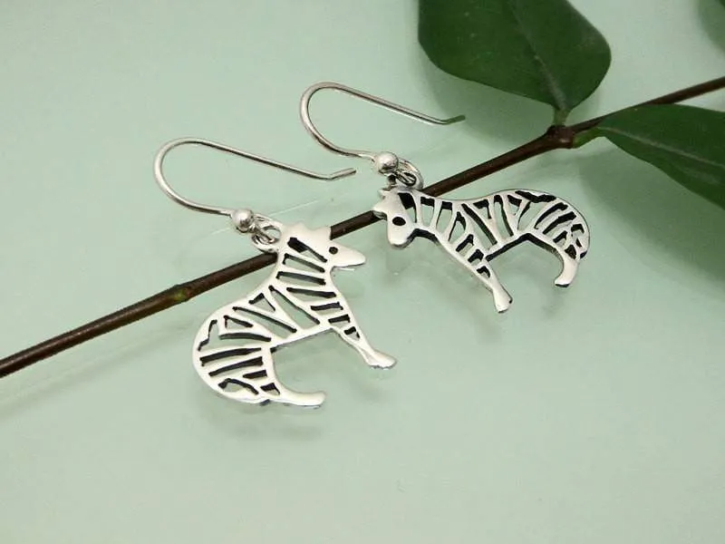 Cut Out Zebra Drop Earrings, 925 Sterling Silver, Handmade Earring, Animal Dangle Earrings, Safari Gifts