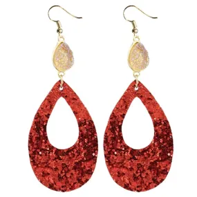 CYBER DEAL! RED Glitter Teardrop Cutout Earrings